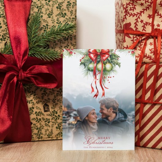 Mistletoe Couple Foto & Name Christmas Card Einladung