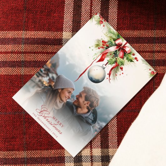 Mistletoe Couple Foto & Name Christmas Card Einladung