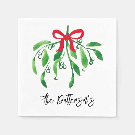 Mistletoe Couple Name Festive Red Green Kiss Serviette (Vorderseite)