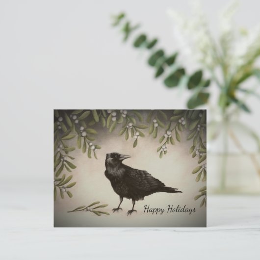 Mistletoe Crow Feiertagskarte (Stehend Vorderseite)