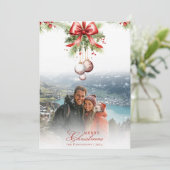 Mistletoe Custom Foto & Name Christmas Card Einladung (Stehend Vorderseite)