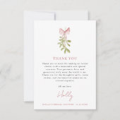 Mistletoe Dusty Rose Bow Brautparty Dankeskarte (Vorderseite)