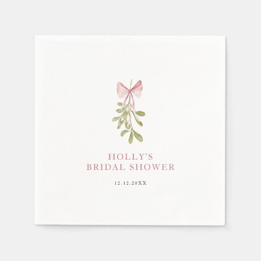 Mistletoe Dusty Rose Bow Brautparty Serviette (Vorderseite)