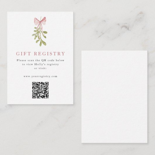 Mistletoe Dusty Rose Bow QR Code Begleitkarte (Vorne/Hinten)