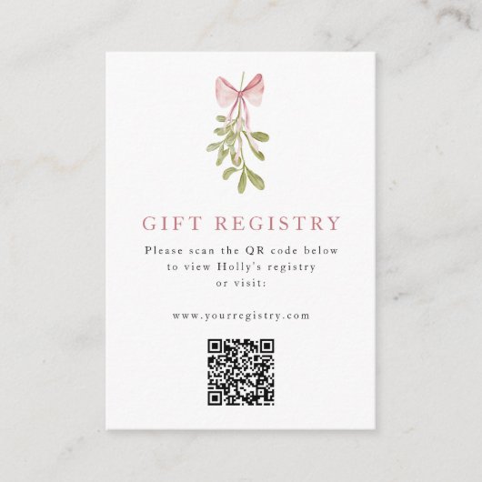 Mistletoe Dusty Rose Bow QR Code Begleitkarte (Vorderseite)