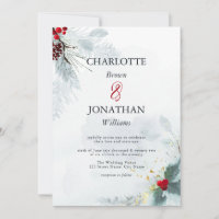 Mistletoe Elegante Watercolor Winter Wedding Invit