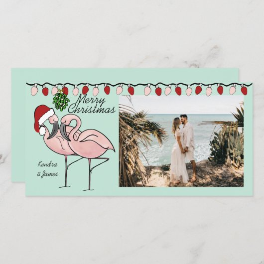 Mistletoe Flamingoes Feiertagskarte (Vorne/Hinten)