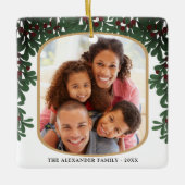 Mistletoe Foliage Rounded Frame 2 Fotos Weihnachte Keramikornament (Vorderseite)