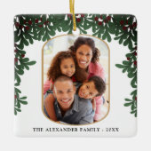 Mistletoe Foliage Rounded Frame 2 Fotos Weihnachte Keramikornament (Vorderseite)