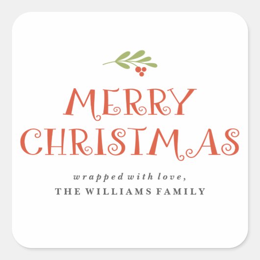 Mistletoe Frohe Weihnachten Gegenwart Labels Quadratischer Aufkleber (Vorderseite)