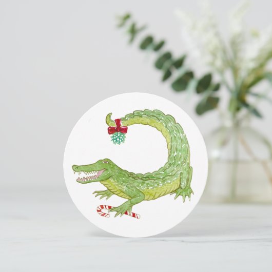 Mistletoe Gator Einladung zu Weihnachten (Stehend Vorderseite)