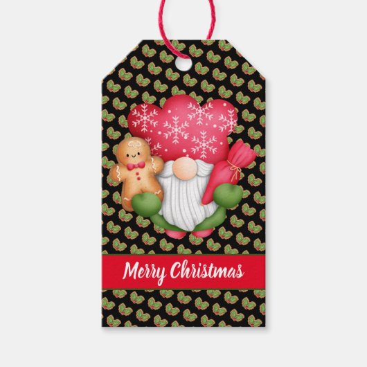 Mistletoe Gnome passen Farbe und Text an Geschenkanhänger (Vorderseite)