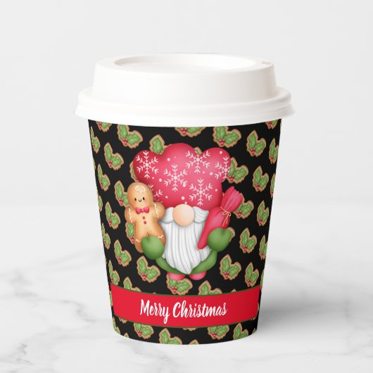 Mistletoe Gnome passen Farbe und Text an Pappbecher (Vorderseite)