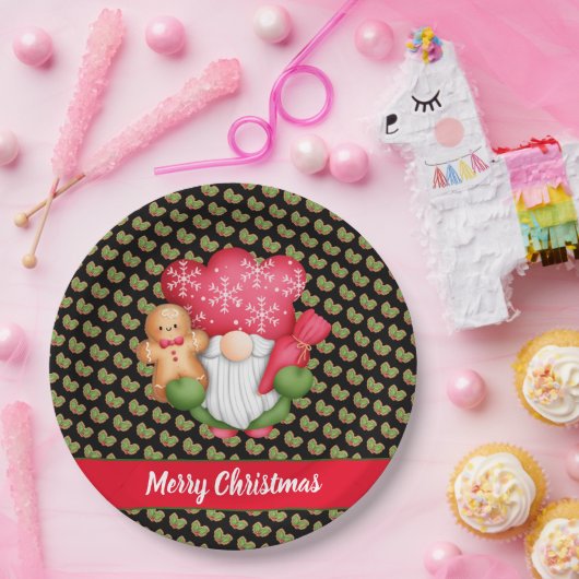 Mistletoe Gnome passen Farbe und Text an Pappteller (Party)