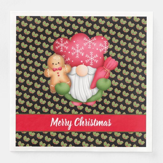 Mistletoe Gnome passen Farbe und Text an Serviette (Vorderseite)