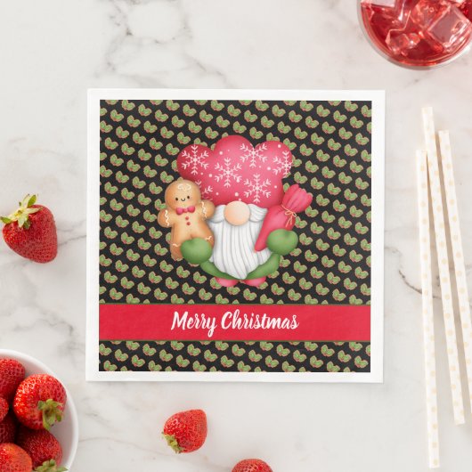 Mistletoe Gnome passen Farbe und Text an Serviette (Beispiel)