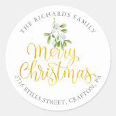 Mistletoe Gold Frohe Weihnachts-Rücksendeadresse Runder Aufkleber (Vorderseite)