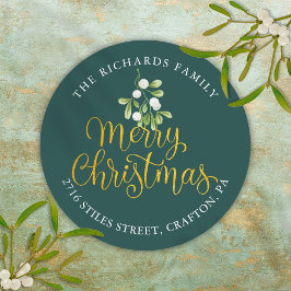 Mistletoe Gold Frohe Weihnachts-Rücksendeadresse Runder Aufkleber