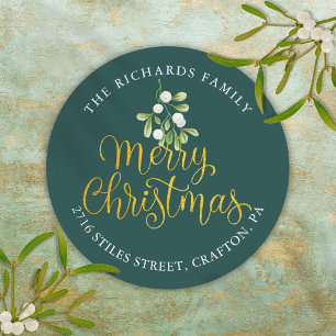 Mistletoe Gold Frohe Weihnachts-Rücksendeadresse Runder Aufkleber