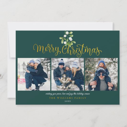 Mistletoe Gold Script Foto Collage Weihnachten (Vorderseite)