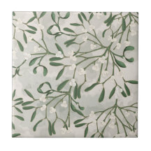 Mistletoe Green Botanical Fliese Weihnachten Küche