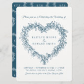 Mistletoe heart line Art Hochzeit blau Einladung (Vorne/Hinten)