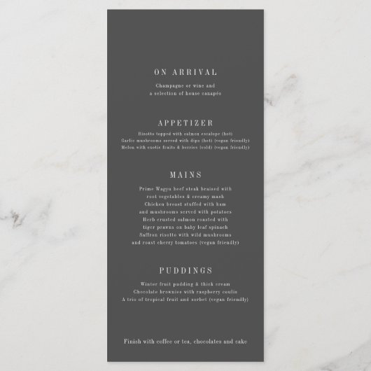 Mistletoe Herz dunkelgrau weiße Hochzeitsmenüs Menükarte (Rückseite)