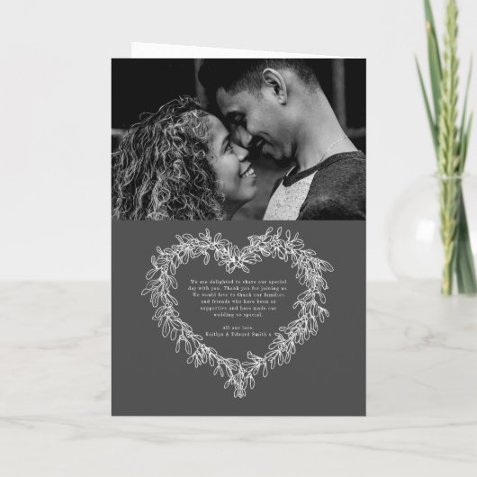 Mistletoe Herzkranz dunkelgraue weiße Hochzeit Programm (Rückseite)