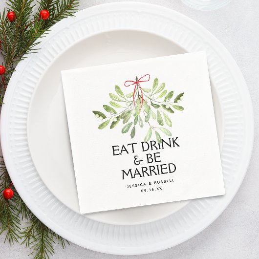 Mistletoe Holiday Wedding Paper Serviette