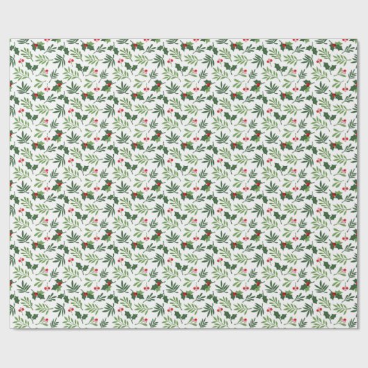 Mistletoe Holly Christmas Pattern Geschenkpapier (Flach)