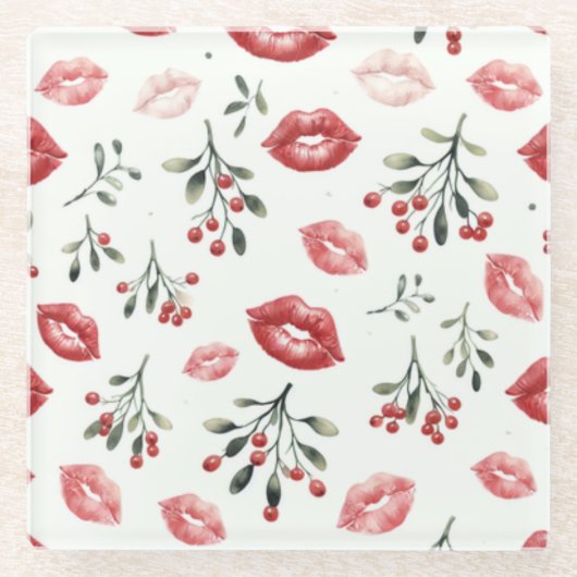 Mistletoe Kisses Glasuntersetzer (Vorderseite)