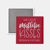 Mistletoe Kisses Typografie Red Christmas Magnet (Vorderseite/Rückseite)