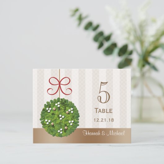MISTLETOE KISSING BALL WEDING TISCHNUMMER CARD (Stehend Vorderseite)