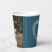Mistletoe line Art Blue Hochzeit Custom Foto Pappbecher (Rechts)