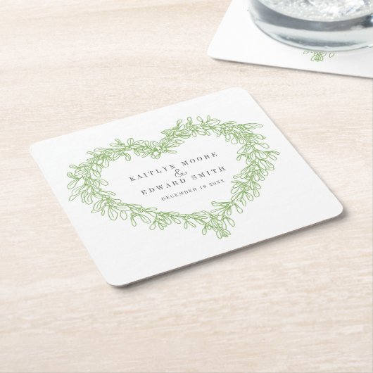 Mistletoe line Art Green Winter Hochzeit Brauch Rechteckiger Pappuntersetzer (angewinkelt)