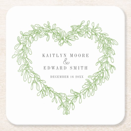 Mistletoe line Art Green Winter Hochzeit Brauch Rechteckiger Pappuntersetzer (Vorderseite)