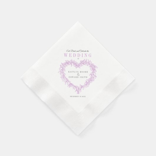 Mistletoe line Art lila weiße Hochzeit Brauch Serviette (Ecke)