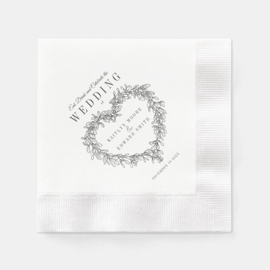 Mistletoe line Art Mono Hochzeit Brauch Serviette (Vorderseite)