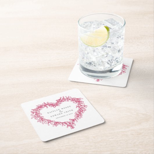 Mistletoe line Art Red White Winter Hochzeit Brauc Rechteckiger Pappuntersetzer (Vor Ort)