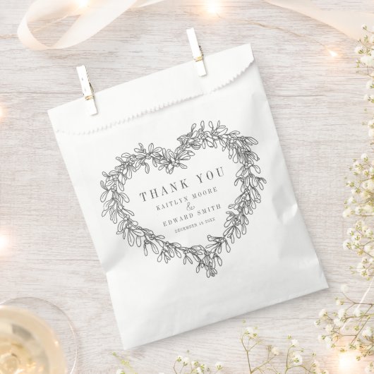 Mistletoe line art Schwarz-weiß wedding danke Geschenktütchen (Ausgeschnitten)