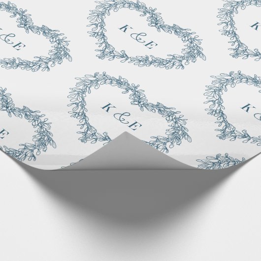 Mistletoe line art zeichnend monogramm blau geschenkpapier (Ecke)