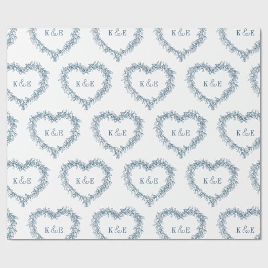 Mistletoe line art zeichnend monogramm blau geschenkpapier (Flach)