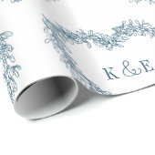 Mistletoe line art zeichnend monogramm blau geschenkpapier (Rolleneckpunkt)