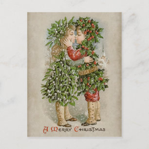 Mistletoe Mädchen und heiliger Junge Kuss CC0784 W Feiertagspostkarte