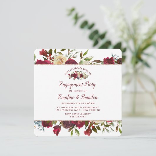 Mistletoe Manor Let's Celebrate Engagement Party Einladung (Stehend Vorderseite)