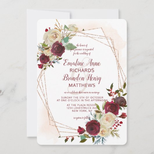 Mistletoe Manor Rose Gold Geometric Wedding Einladung (Vorderseite)