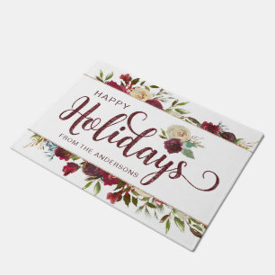 Mistletoe Manor Watercolor Rose Happy Holidays Fußmatte
