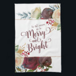 Mistletoe Manor Weihnachten Frohe und schöne Ferie Geschirrtuch<br><div class="desc">Mistletoe Manor Aquarell Rose & Blume Design mit handgemalten Stielen, Reben, Blätter, Foliage. Farbenfrohe Marsala, Weinrot, Merlot, Elfenbeincreme, Burgund und Hinweise auf Gelb. Mit Wirblen Chic Hand Lettered Brush Script Typografy Schriftart, Rose Gold Glitzer Foil Geometric Frame, und Elegant Blumenladen Bouquet- Christmas & Holiday ist die Saison zu werden Merry...</div>