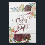 Mistletoe Manor Weihnachten Frohe und schöne Ferie Geschirrtuch<br><div class="desc">Mistletoe Manor Aquarell Rose & Blume Design mit handgemalten Stielen, Reben, Blätter, Foliage. Farbenfrohe Marsala, Weinrot, Merlot, Elfenbeincreme, Burgund und Hinweise auf Gelb. Mit Wirblen Chic Hand Lettered Brush Script Typografy Schriftart, Rose Gold Glitzer Foil Geometric Frame, und Elegant Blumenladen Bouquet- Christmas & Holiday ist die Saison zu werden Merry...</div>