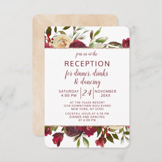 Mistletoe Manor Winter Floral Wedding Reception Einladung (Vorne/Hinten)